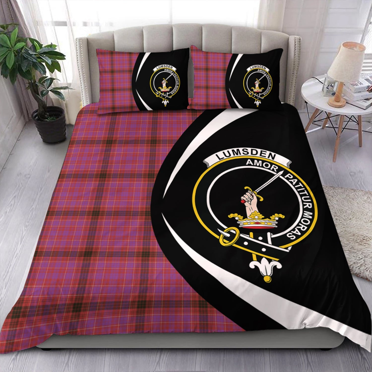 ScotsTee Shop Scottish Lumsden of Clova Weathered Clan Badge Tartan Bedding Set Circle Style