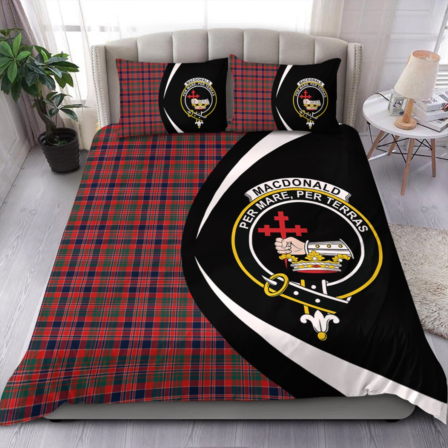 ScotsTee Shop Scottish MacDonald of Boisdale (Donald Boisdale) Modern Clan Badge Tartan Bedding Set Circle Style