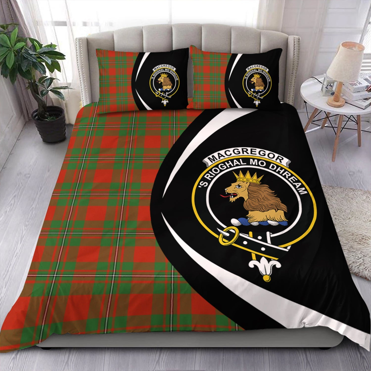 ScotsTee Shop Scottish MacGregor of Cardney (Gregor of Cardney) Ancient Clan Badge Tartan Bedding Set Circle Style