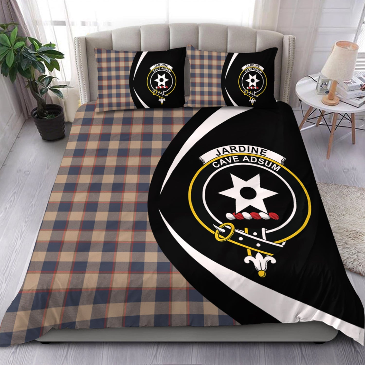 ScotsTee Shop Scottish Jardine of Castlemilk Weathered Clan Badge Tartan Bedding Set Circle Style
