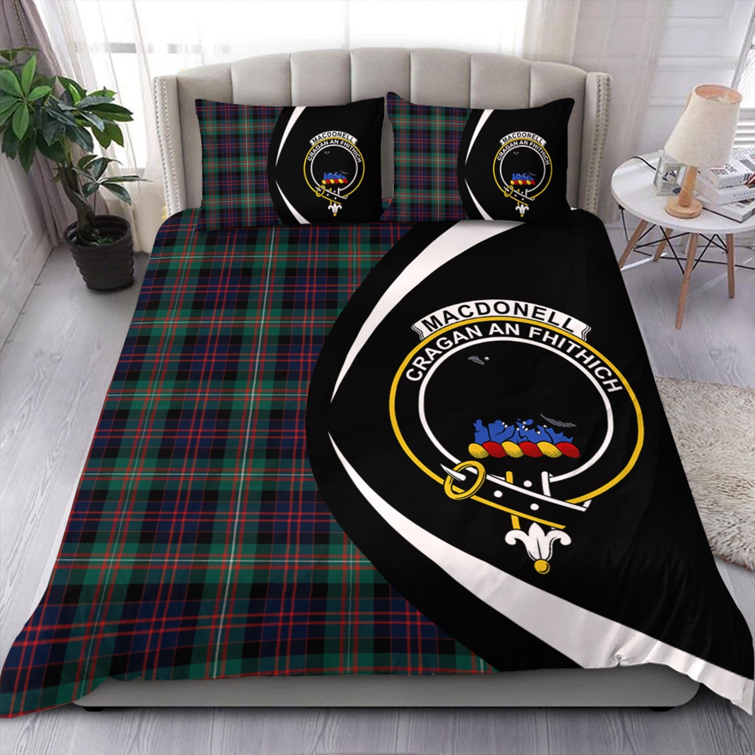 ScotsTee Shop Scottish MacDonell of Glengarry Modern Clan Badge Tartan Bedding Set Circle Style