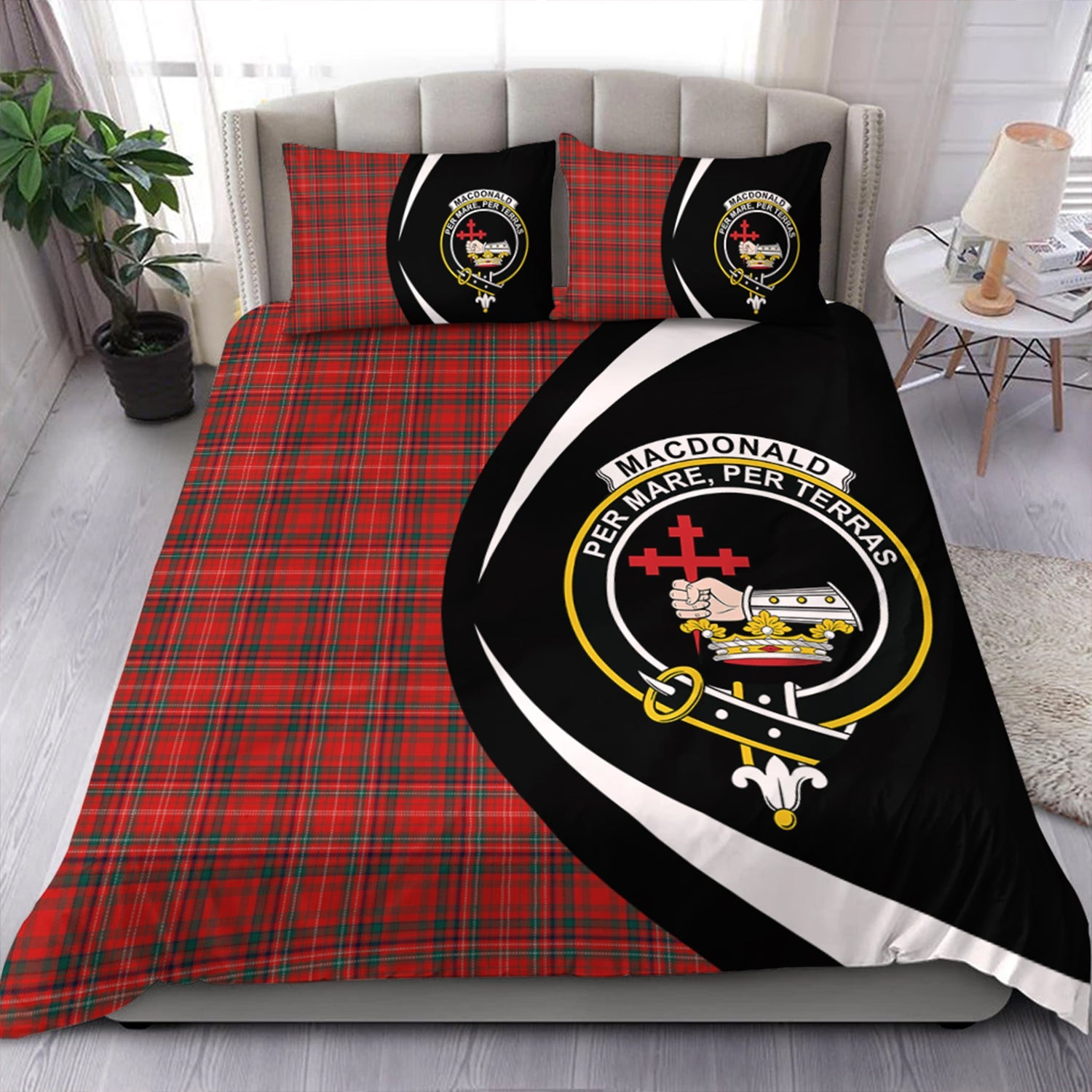 ScotsTee Shop Scottish MacDonald of Staffa (Donald of Staffa) Modern Clan Badge Tartan Bedding Set Circle Style
