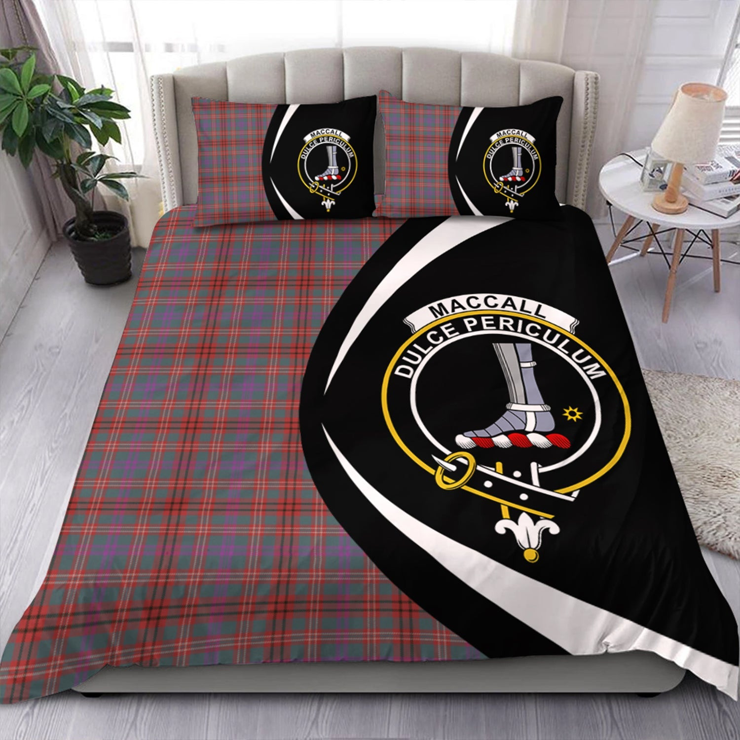ScotsTee Shop Scottish MacCall (MacColl) Weathered Clan Badge Tartan Bedding Set Circle Style