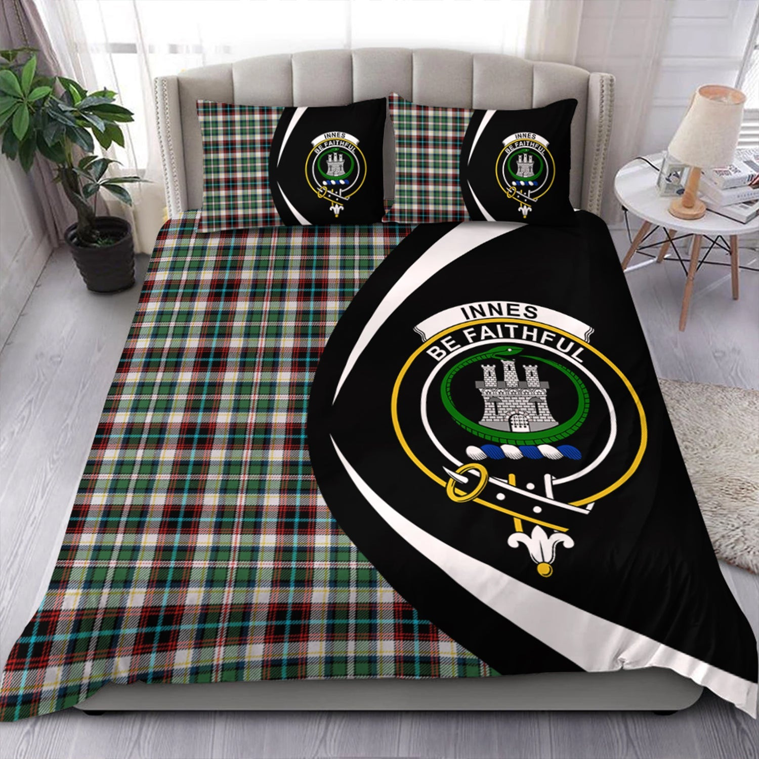 ScotsTee Shop Scottish Innes Dress Dance Clan Badge Tartan Bedding Set Circle Style