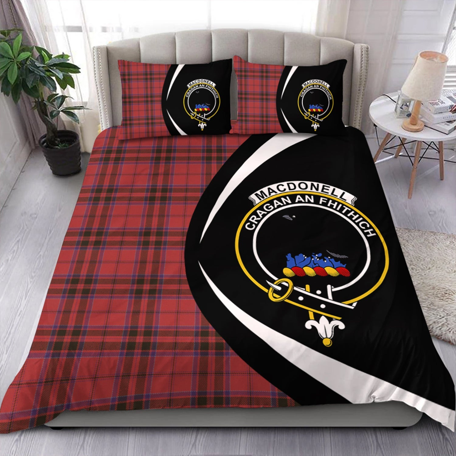 ScotsTee Shop Scottish MacDonell of Keppoch Weathered Clan Badge Tartan Bedding Set Circle Style