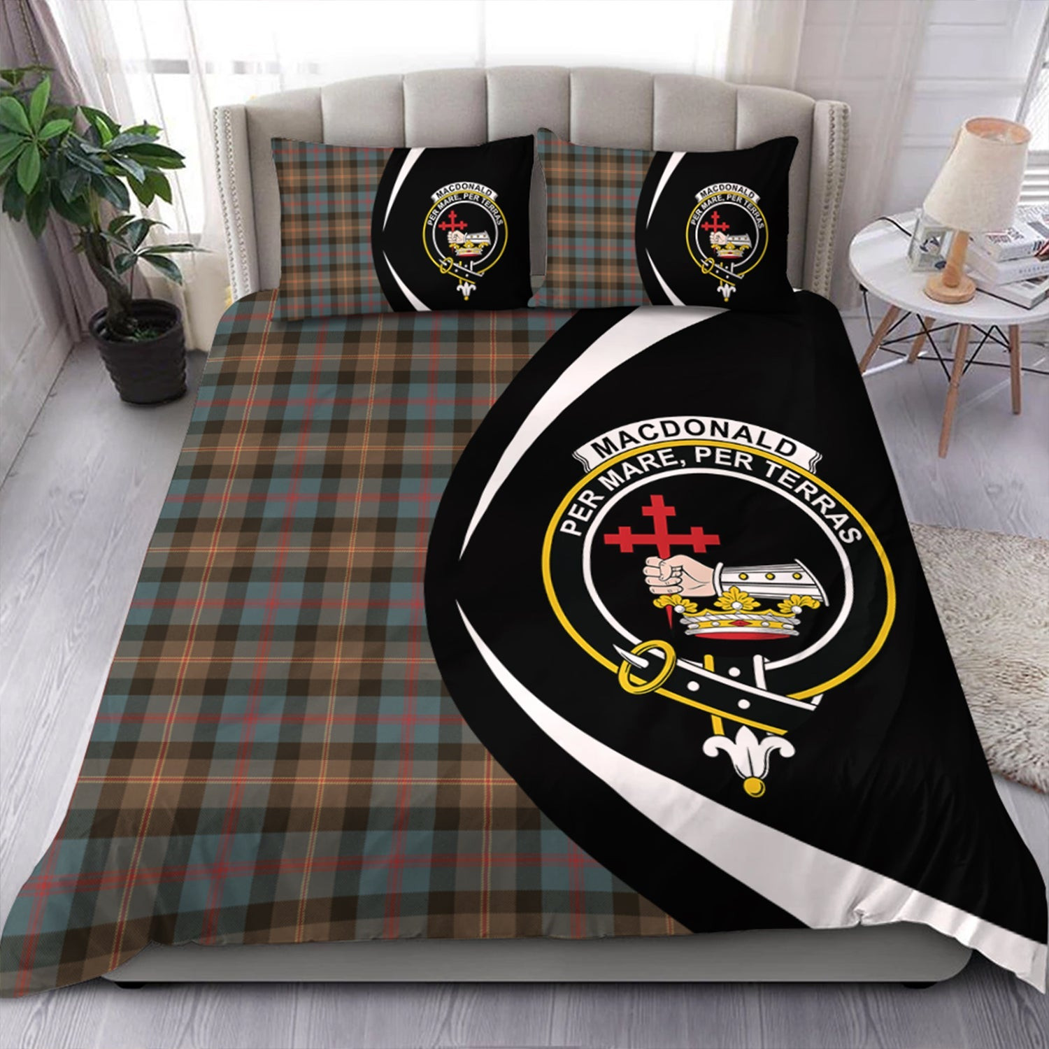 ScotsTee Shop Scottish MacDonald of Borrodale (Donald Borrodale Historic) Weathered Clan Badge Tartan Bedding Set Circle Style