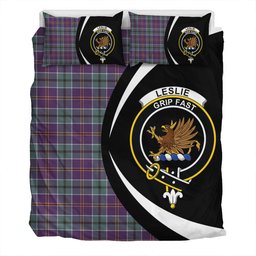 ScotsTee Shop Scottish Leslie of the Hebrides Weathered Clan Badge Tartan Bedding Set Circle Style