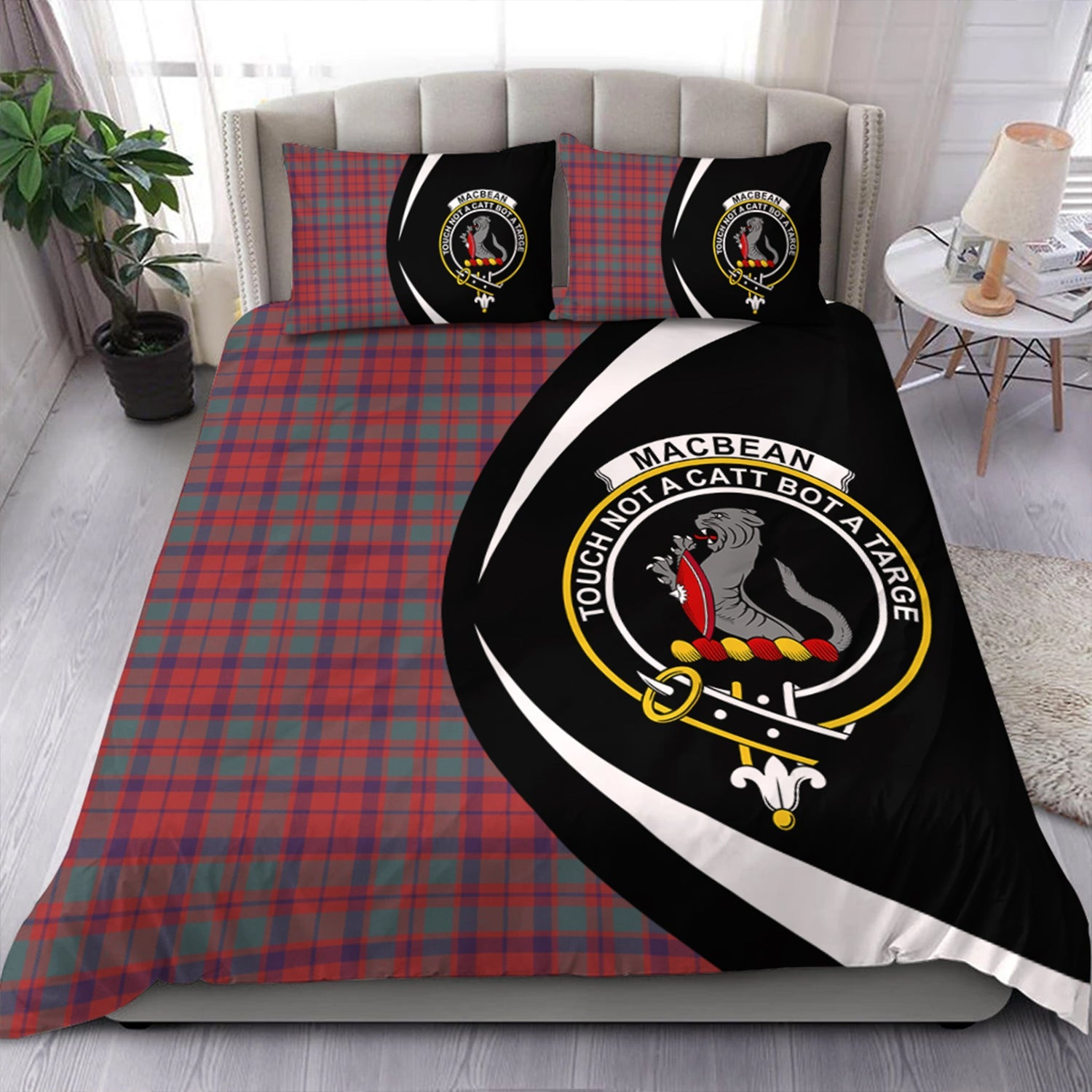 ScotsTee Shop Scottish MacBean of Tomatin (MacBain of Tomatin) Weathered Clan Badge Tartan Bedding Set Circle Style
