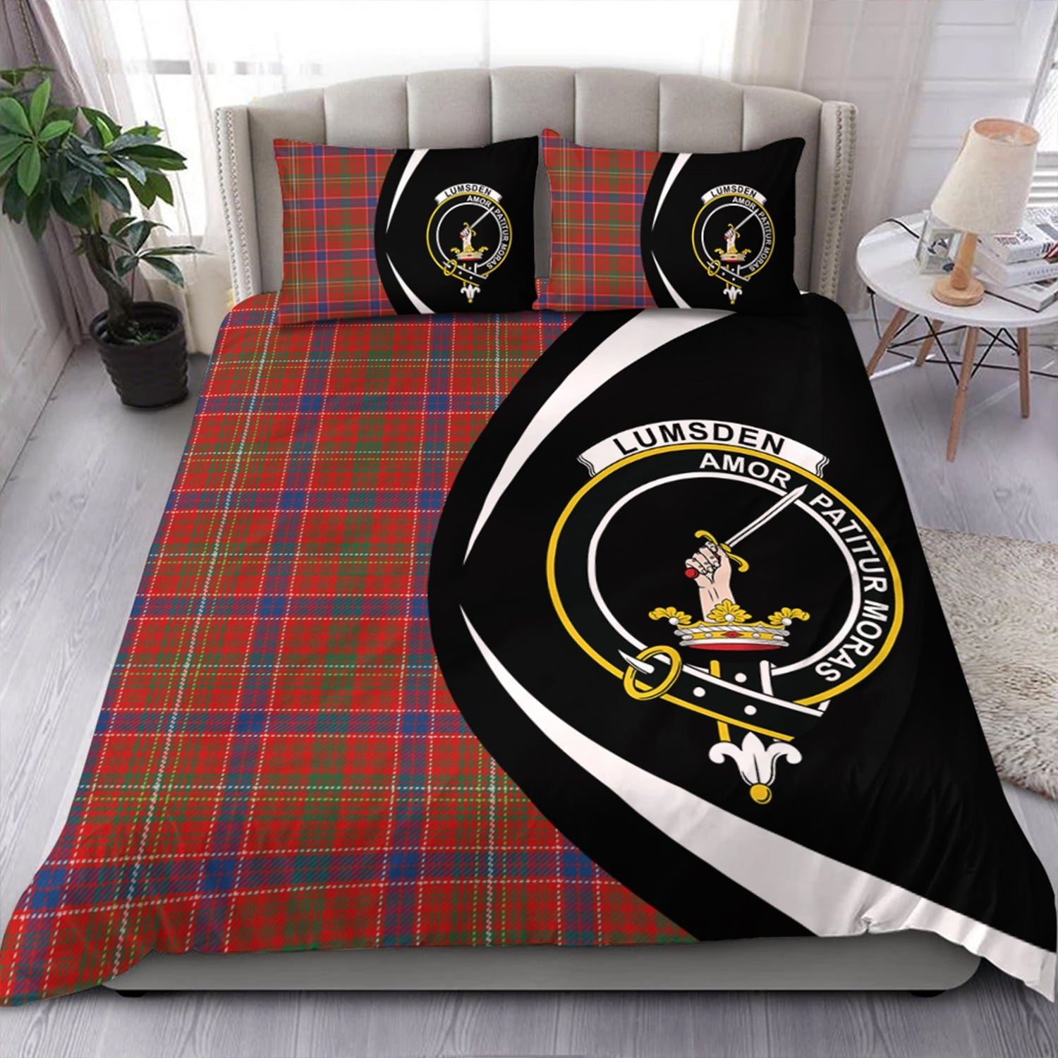ScotsTee Shop Scottish Lumsden Waistcoat Modern Clan Badge Tartan Bedding Set Circle Style