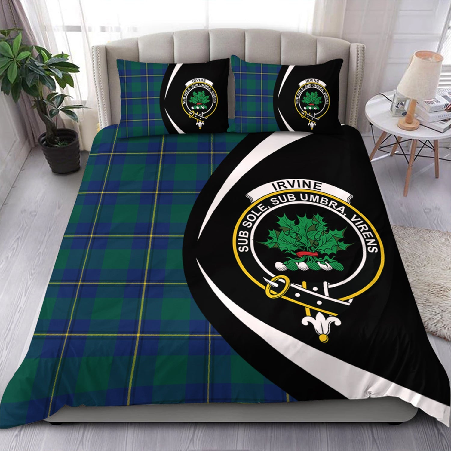 ScotsTee Shop Scottish Irvine of Bonshaw Modern Clan Badge Tartan Bedding Set Circle Style