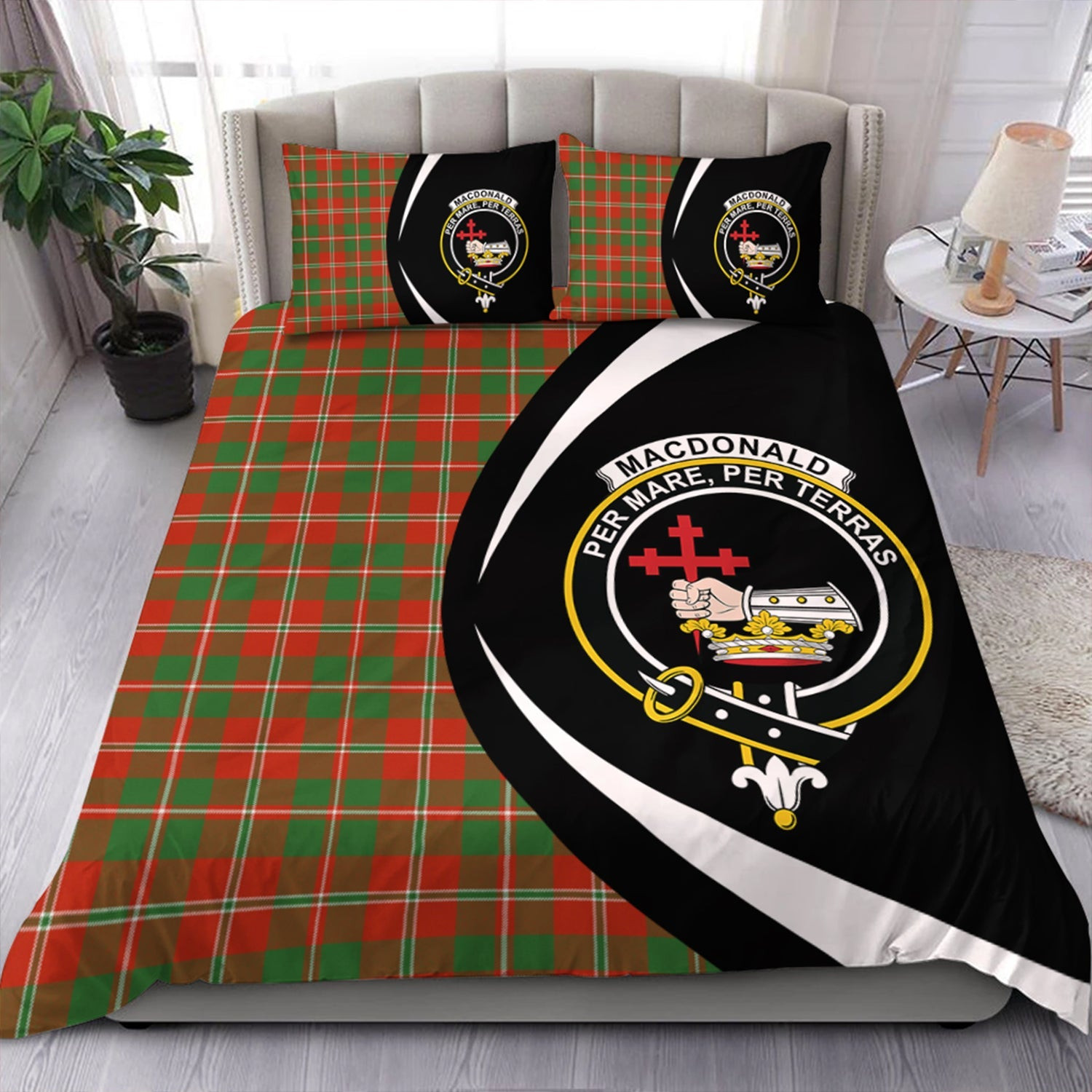 ScotsTee Shop Scottish MacDonald of Glenaladale (Donald of Glenaladale) 2006 Ancient Clan Badge Tartan Bedding Set Circle Style