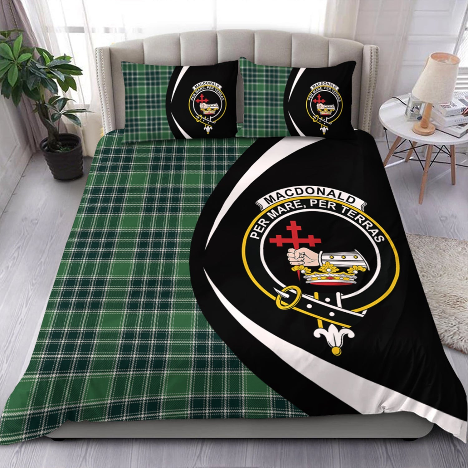 ScotsTee Shop Scottish MacDonald Lord of the Isles; Hunting Modern Clan Badge Tartan Bedding Set Circle Style