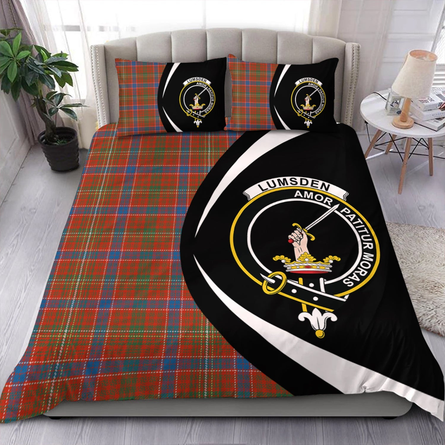 ScotsTee Shop Scottish Lumsden Waistcoat Ancient Clan Badge Tartan Bedding Set Circle Style