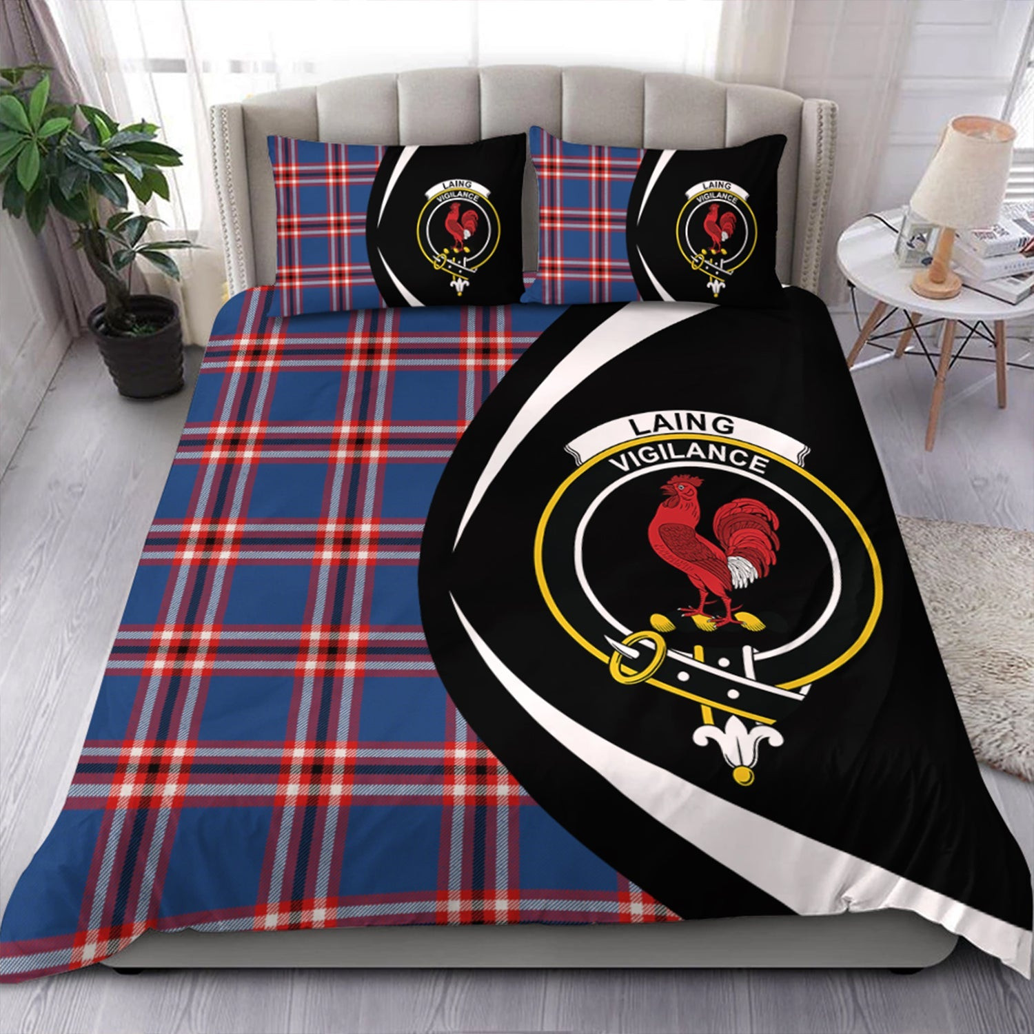 ScotsTee Shop Scottish Laing of Archiestown (Lang of Archiestown) Modern Clan Badge Tartan Bedding Set Circle Style
