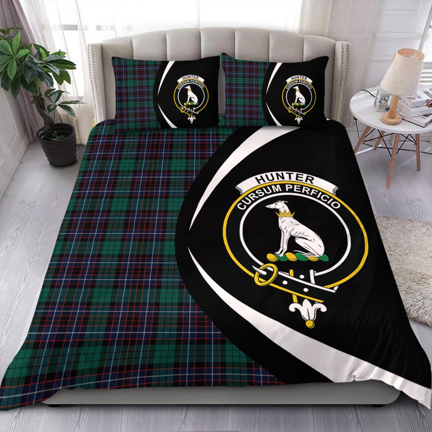 ScotsTee Shop Scottish Hunter of Peebleshire Modern Clan Badge Tartan Bedding Set Circle Style