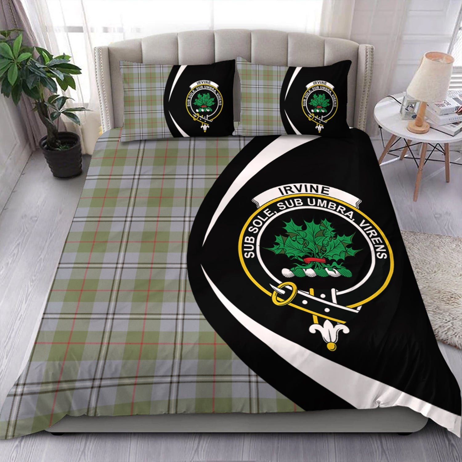 ScotsTee Shop Scottish Irvine of Glentulchan Weathered Clan Badge Tartan Bedding Set Circle Style