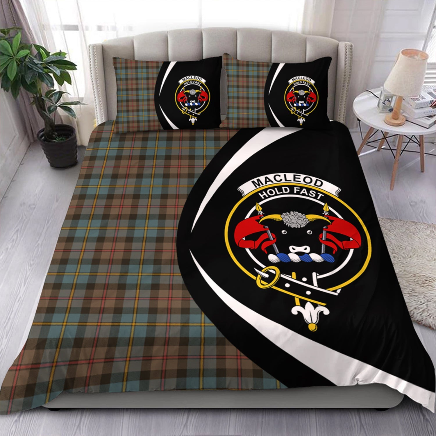 ScotsTee Shop Scottish MacLeod of Skeabost Weathered Clan Badge Tartan Bedding Set Circle Style