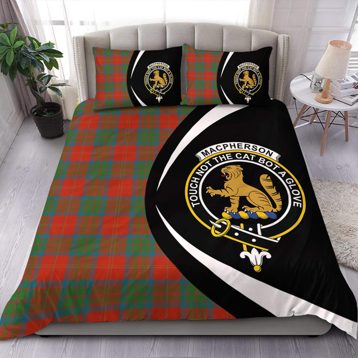 ScotsTee Shop Scottish MacPherson of Cluny Ancient Clan Badge Tartan Bedding Set Circle Style