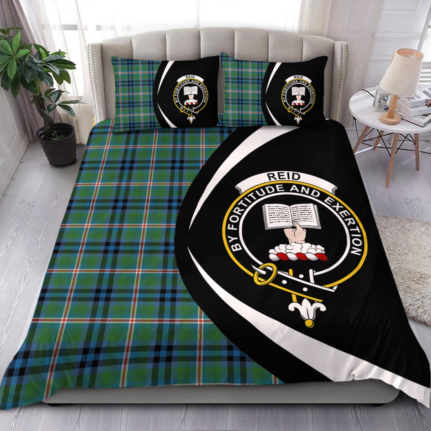 ScotsTee Shop Scottish Reid (Mill City) Ancient Clan Badge Tartan Bedding Set Circle Style
