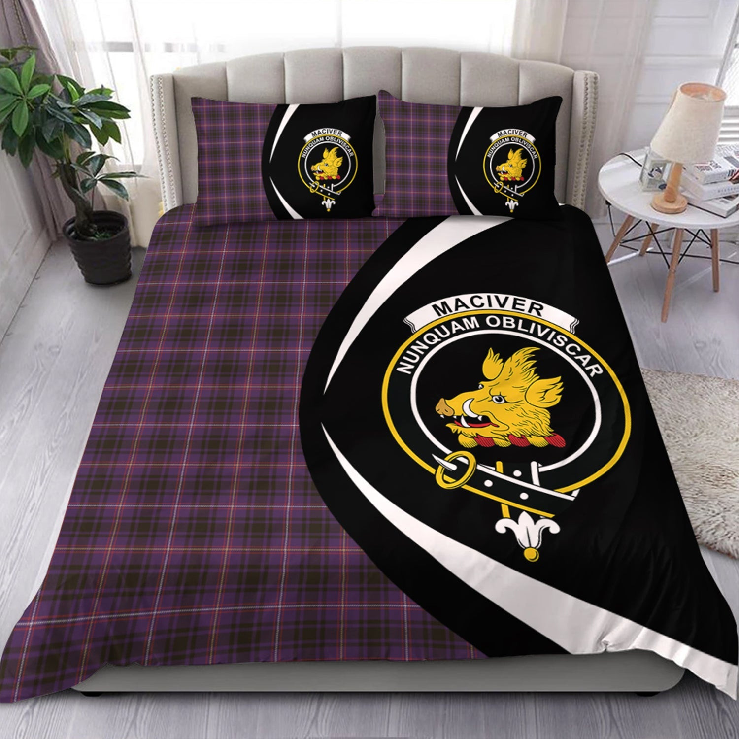 ScotsTee Shop Scottish MacIver of Strome Weathered Clan Badge Tartan Bedding Set Circle Style