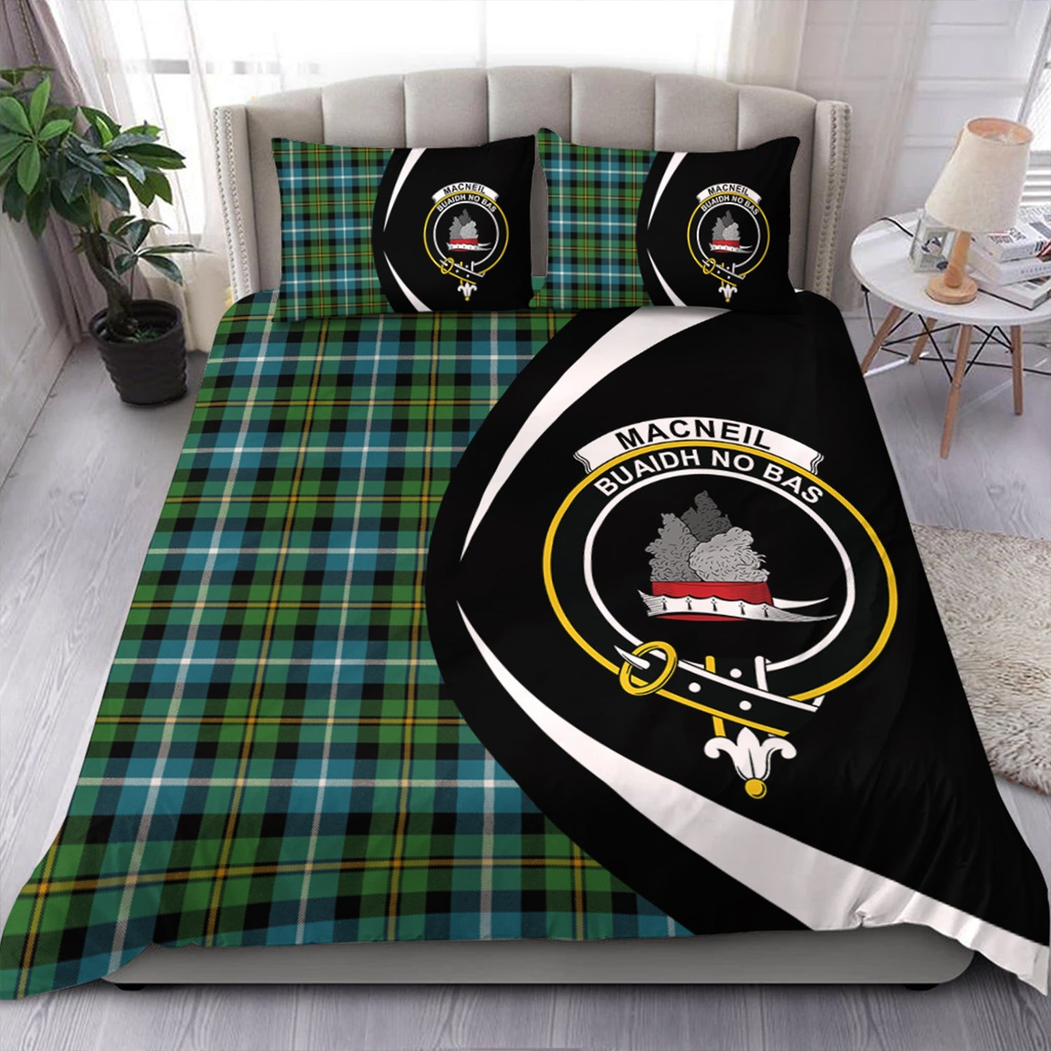 ScotsTee Shop Scottish MacNeil of Barra (MacNeil MacNeill) Ancient Clan Badge Tartan Bedding Set Circle Style