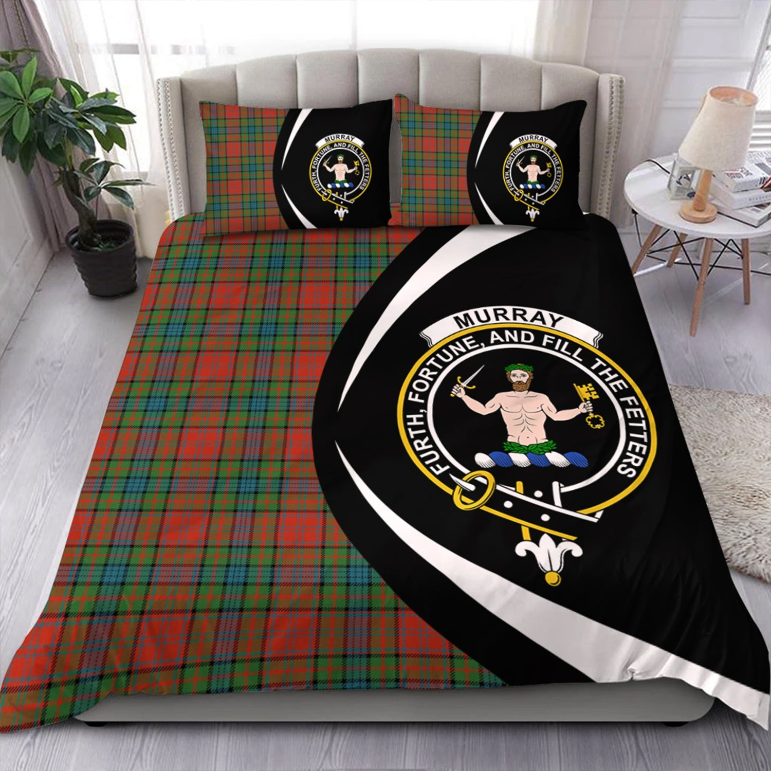 ScotsTee Shop Scottish Murray of Atholl Red Dress (Murray of Atholl; Red Dress) Ancient Clan Badge Tartan Bedding Set Circle Style