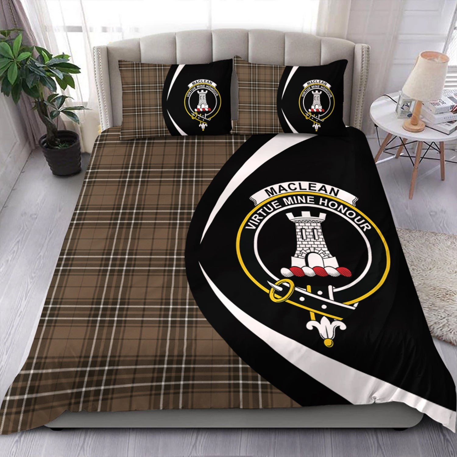 ScotsTee Shop Scottish MacLean of Duart Hunting (Vestiarium Scoticum) Weathered Clan Badge Tartan Bedding Set Circle Style