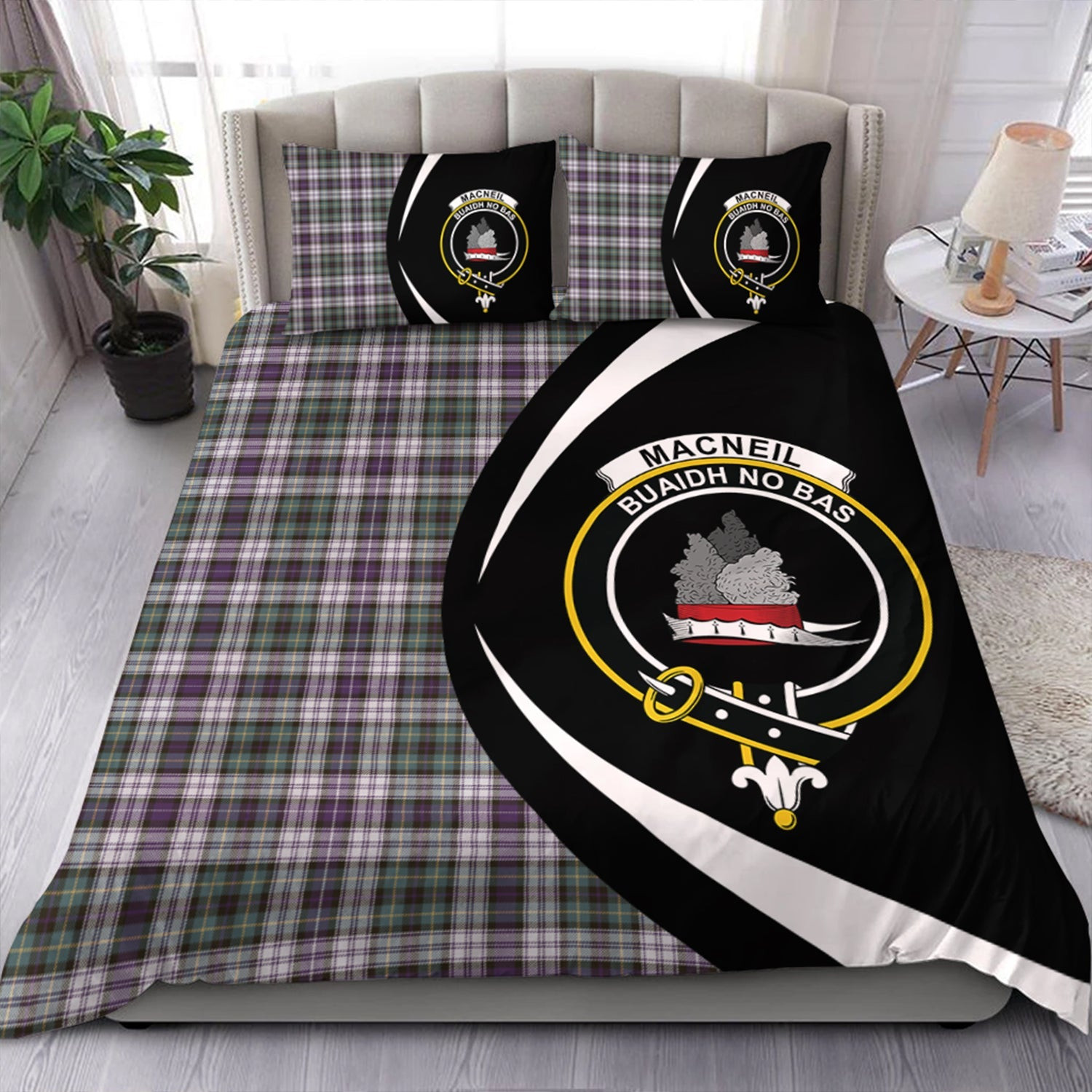 ScotsTee Shop Scottish MacNeil of Barra (MacNeil MacNeill) Paton Dress Weathered Clan Badge Tartan Bedding Set Circle Style