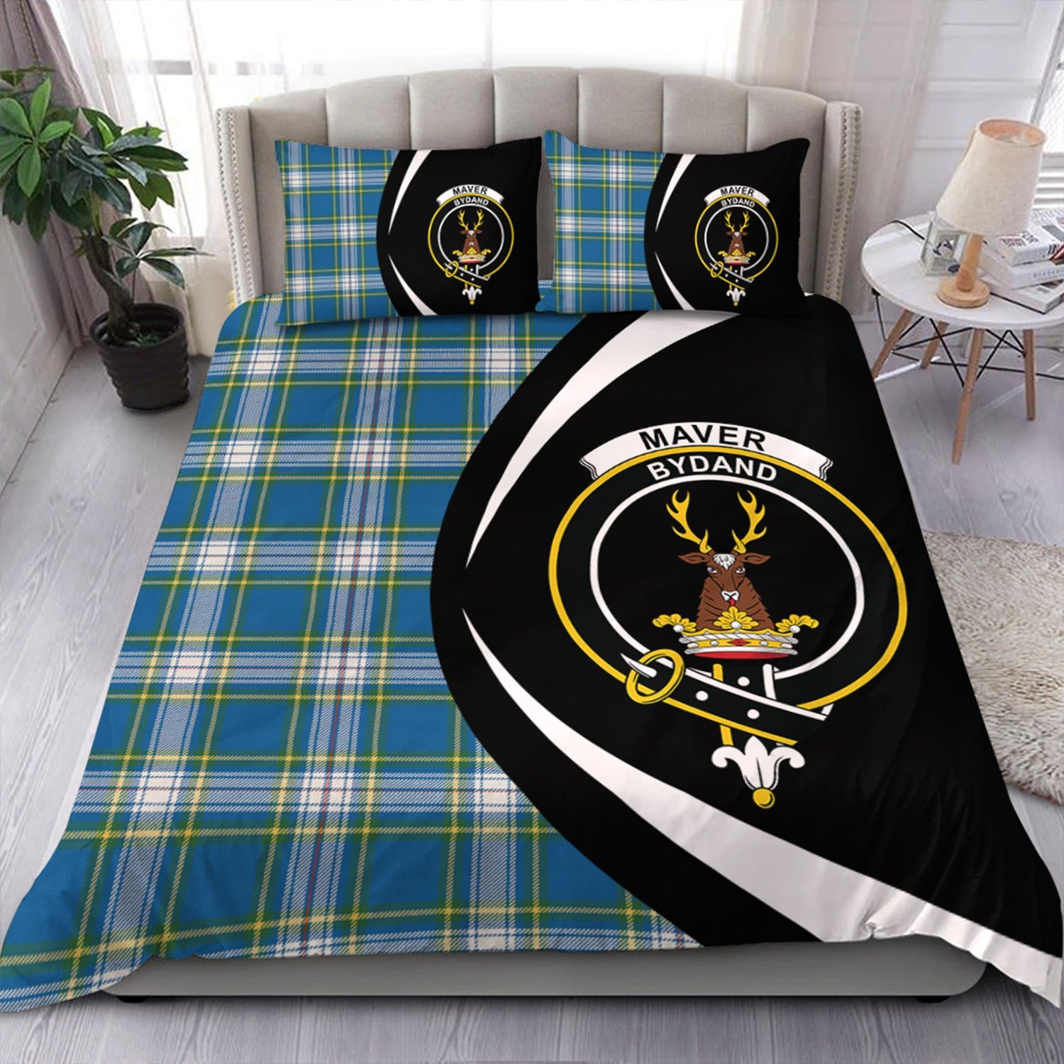 ScotsTee Shop Scottish Maver Dress Ancient Clan Badge Tartan Bedding Set Circle Style
