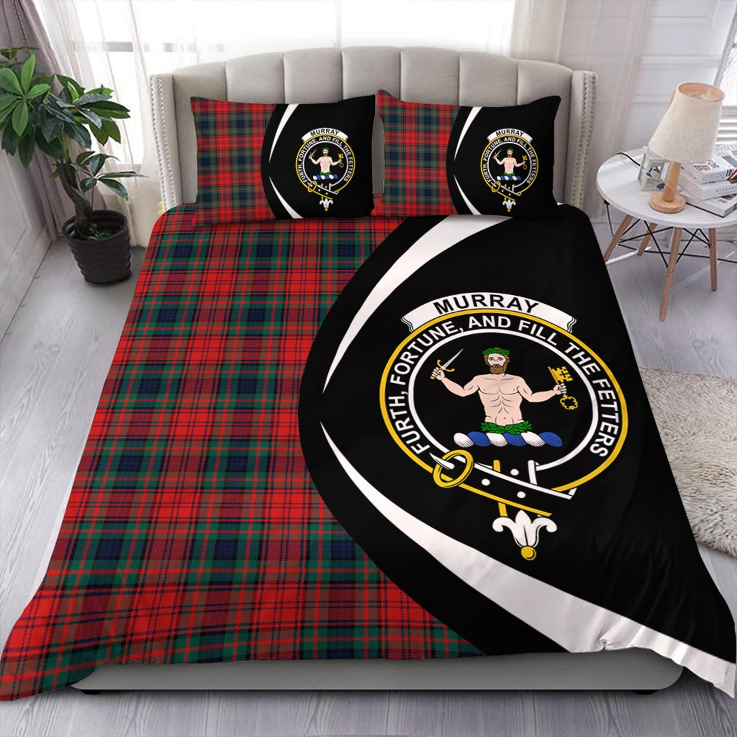 ScotsTee Shop Scottish Murray of Atholl Red Dress (Murray of Atholl; Red Dress) Modern Clan Badge Tartan Bedding Set Circle Style
