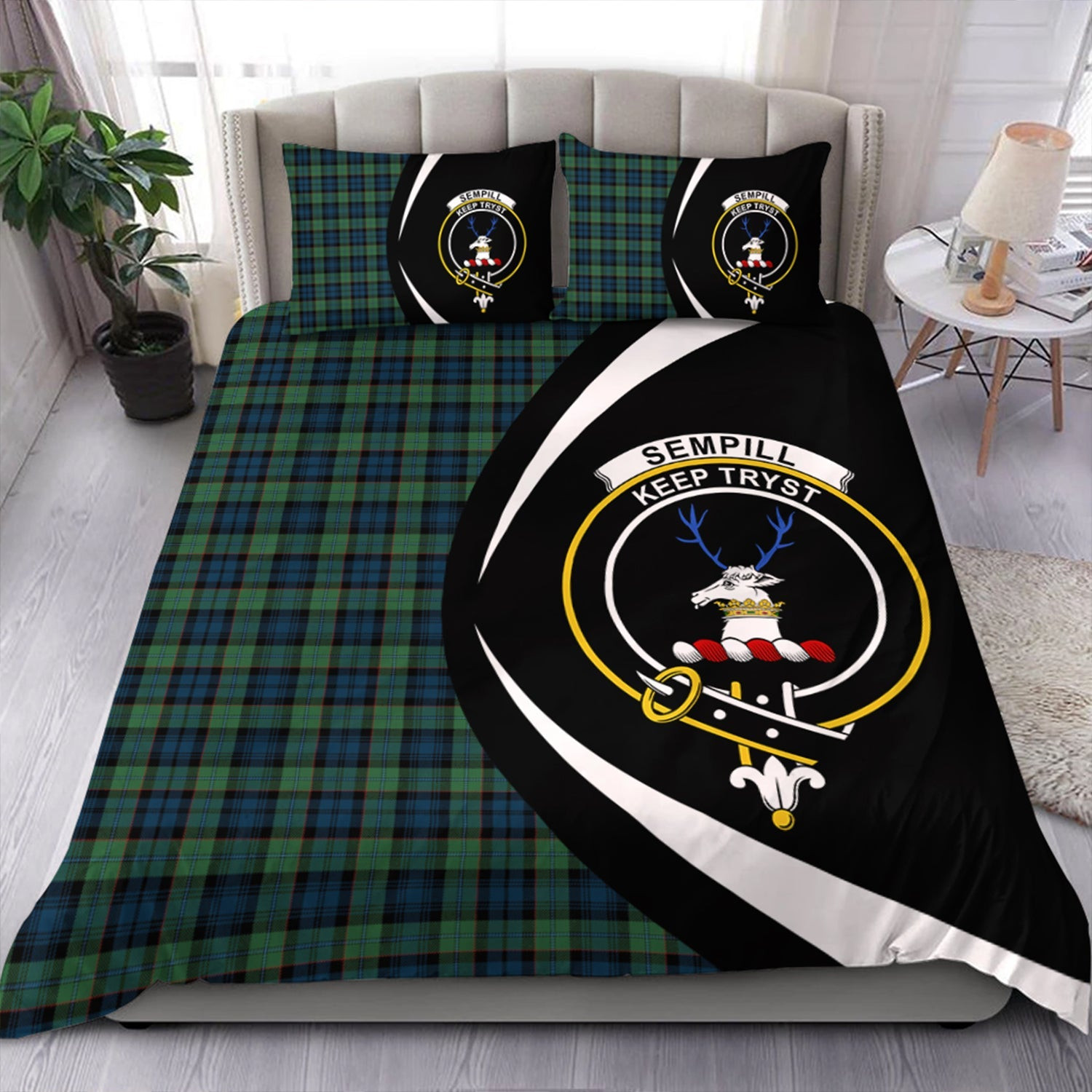 ScotsTee Shop Scottish Sempill (Semple) Modern Clan Badge Tartan Bedding Set Circle Style