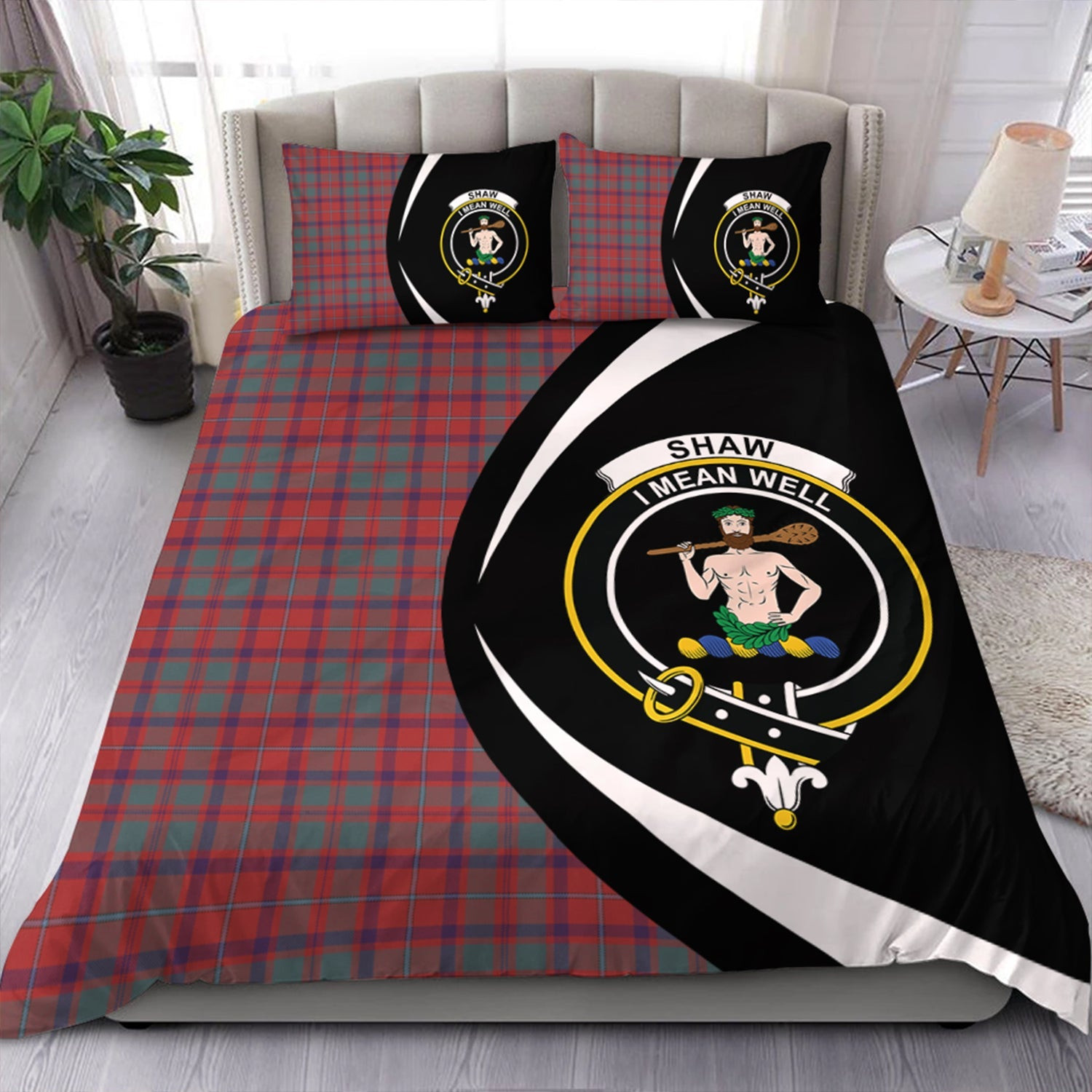 ScotsTee Shop Scottish Shaw of Tordarroch Weathered Clan Badge Tartan Bedding Set Circle Style
