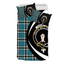 ScotsTee Shop Scottish Thomson Blue (MacThomas Blue Thompson Dress) Ancient Clan Badge Tartan Bedding Set Circle Style