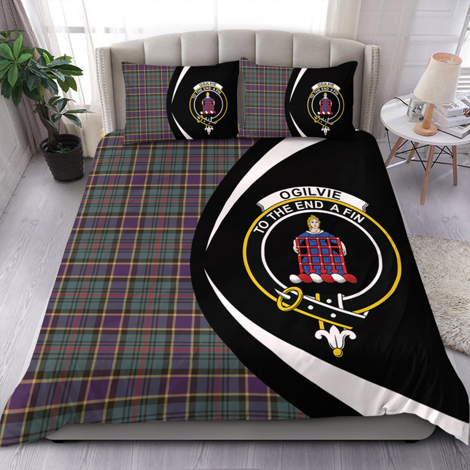 ScotsTee Shop Scottish Ogilvie of Inverarity (Wilson) Weathered Clan Badge Tartan Bedding Set Circle Style