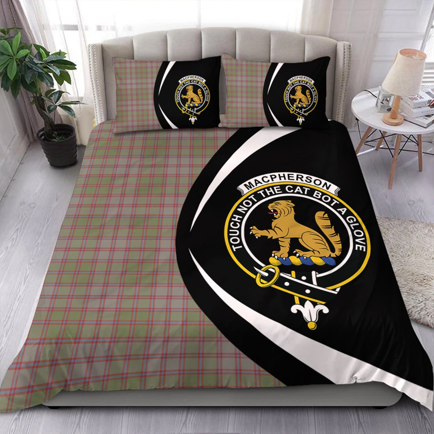 ScotsTee Shop Scottish MacPherson of Glentruim Weathered Clan Badge Tartan Bedding Set Circle Style