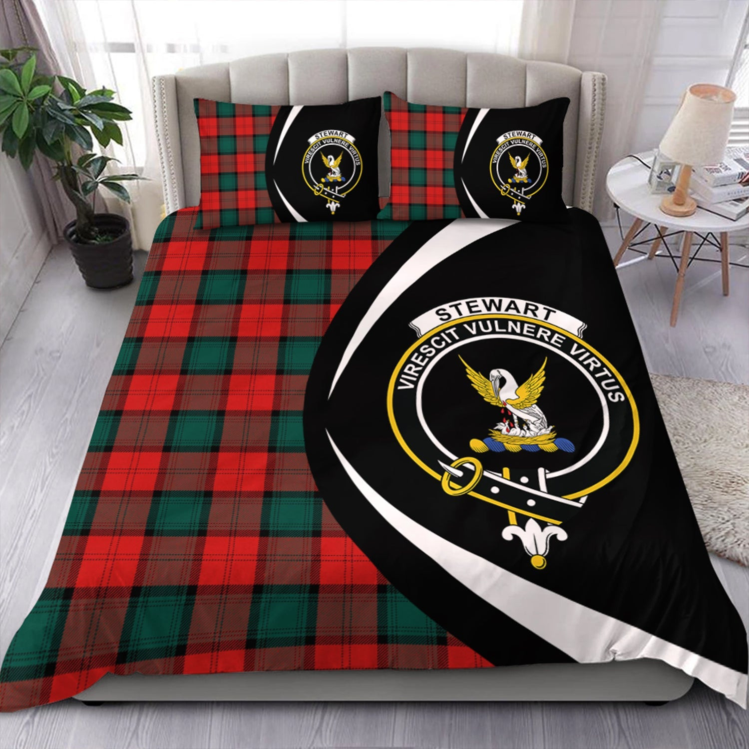 ScotsTee Shop Scottish Stewart of Atholl Modern Clan Badge Tartan Bedding Set Circle Style