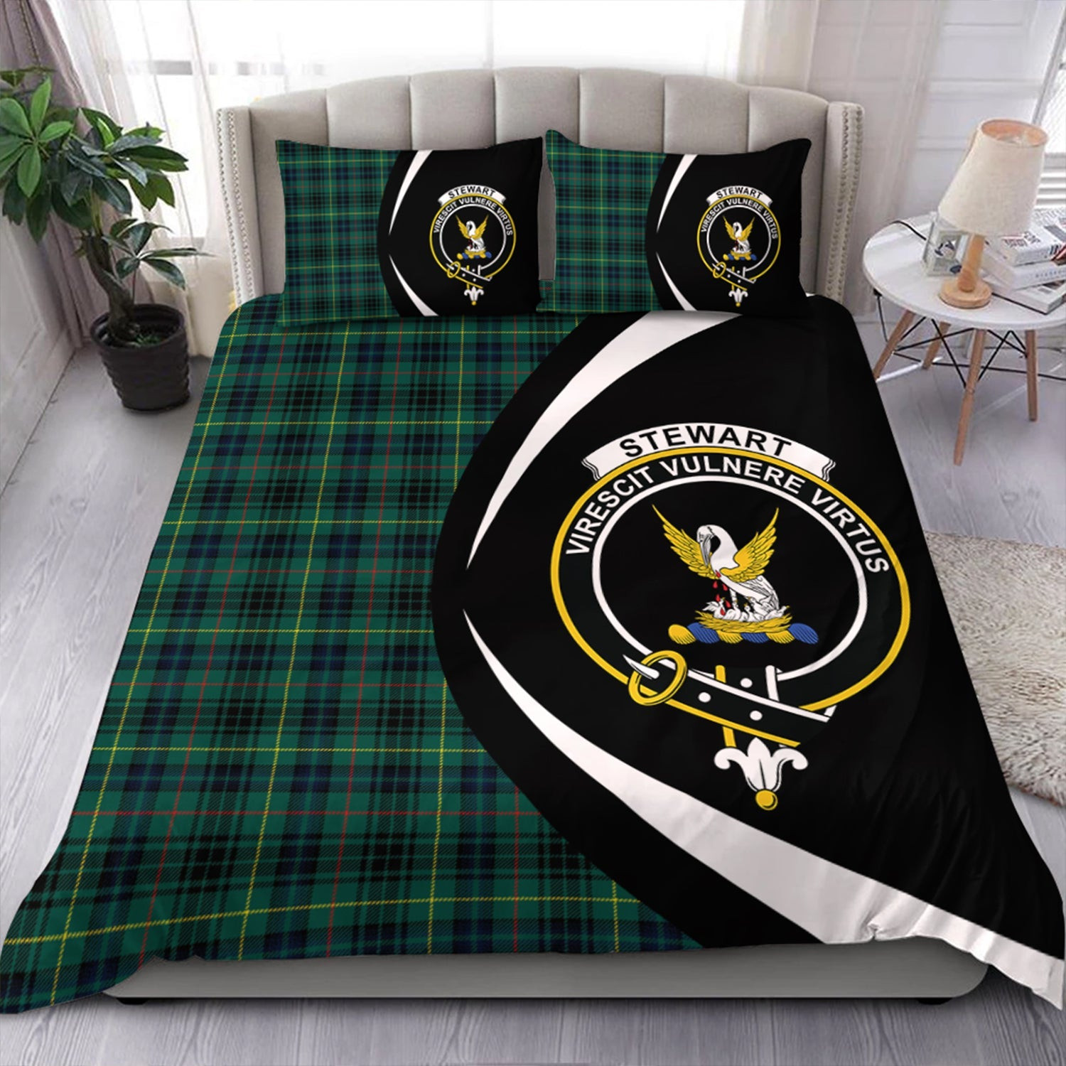 ScotsTee Shop Scottish Stewart Hunting Modern Clan Badge Tartan Bedding Set Circle Style