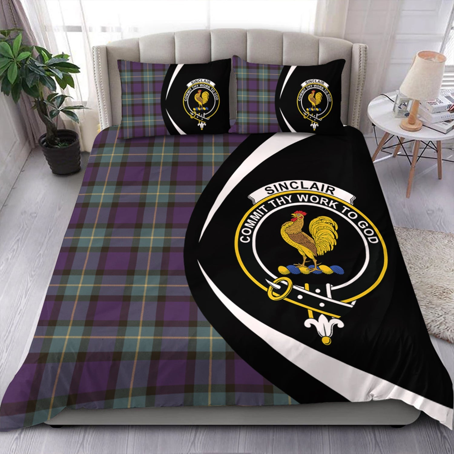 ScotsTee Shop Scottish Sinclair of Ulster Weathered Clan Badge Tartan Bedding Set Circle Style
