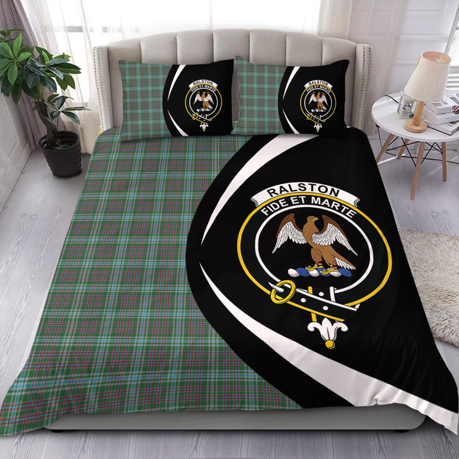 ScotsTee Shop Scottish Ralston US Modern Clan Badge Tartan Bedding Set Circle Style