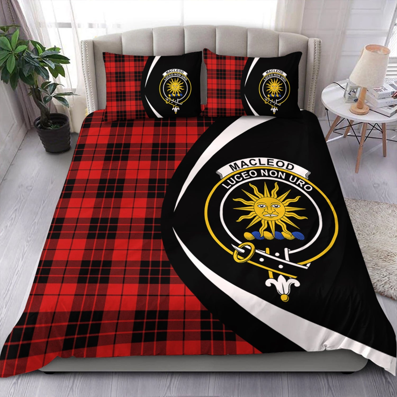 ScotsTee Shop Scottish MacLeod of Raasay Modern Clan Badge Tartan Bedding Set Circle Style