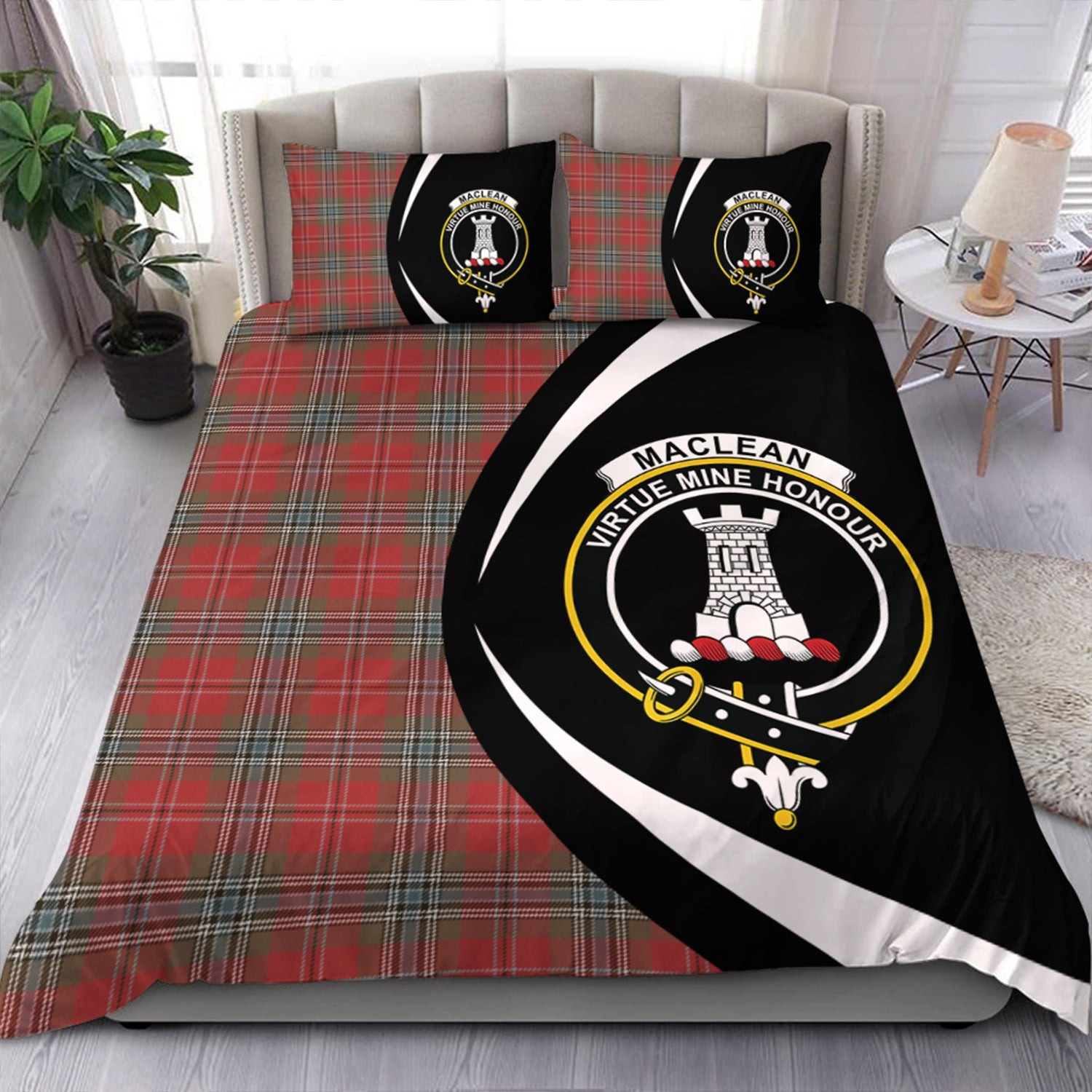 ScotsTee Shop Scottish MacLean of Duart Weathered Clan Badge Tartan Bedding Set Circle Style