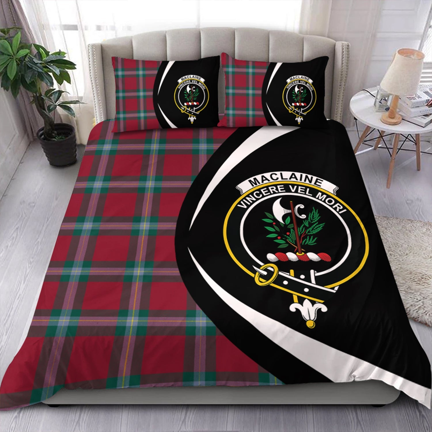 ScotsTee Shop Scottish MacLaine of LochBuie (Cockburn) (MacLaine) Modern Clan Badge Tartan Bedding Set Circle Style