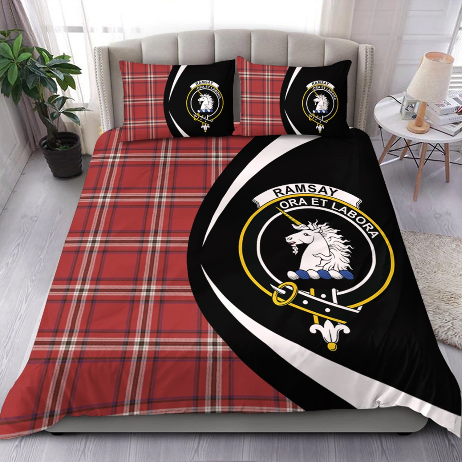 ScotsTee Shop Scottish Ramsay Angus & Mearns Weathered Clan Badge Tartan Bedding Set Circle Style