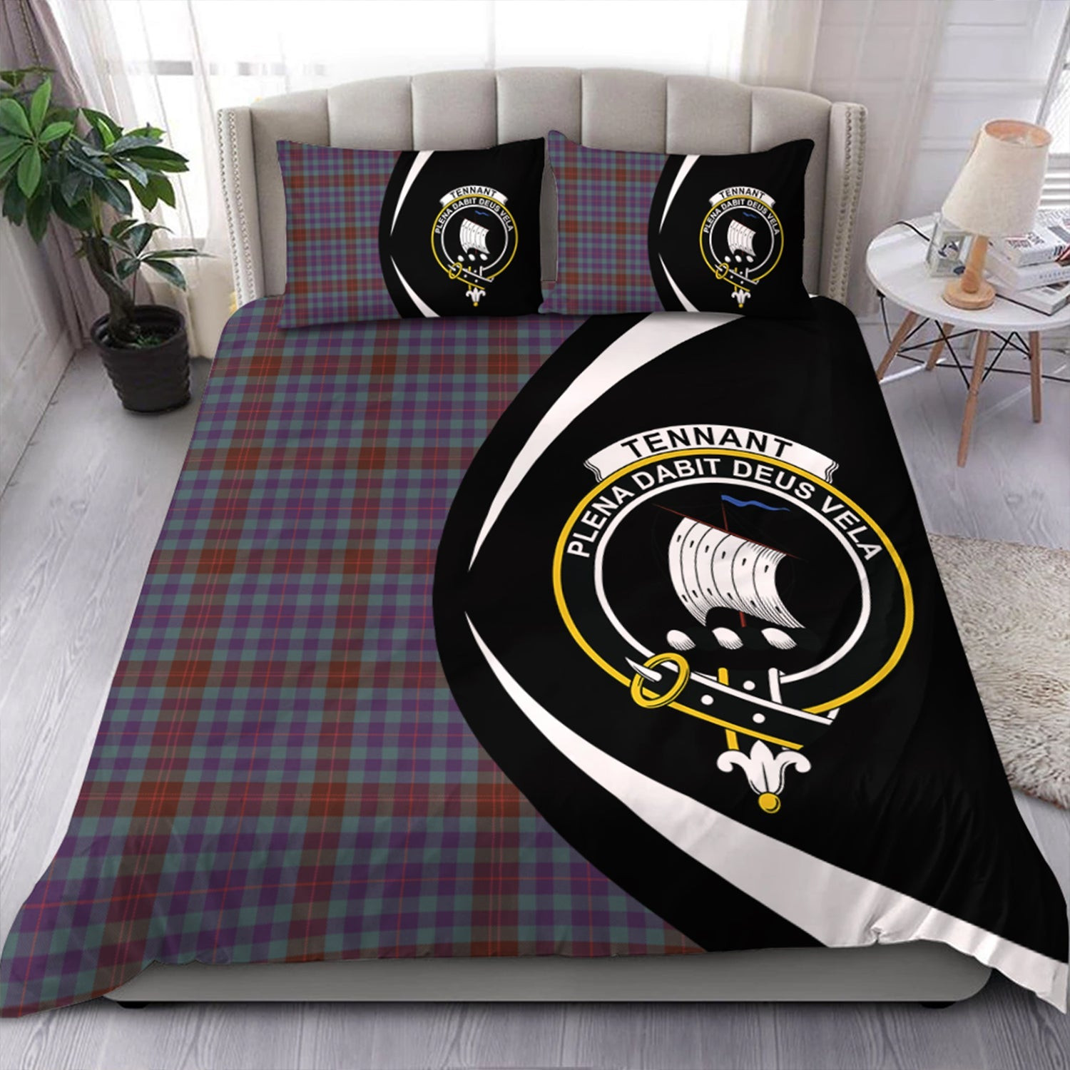 ScotsTee Shop Scottish Tennant Yules Weathered Clan Badge Tartan Bedding Set Circle Style