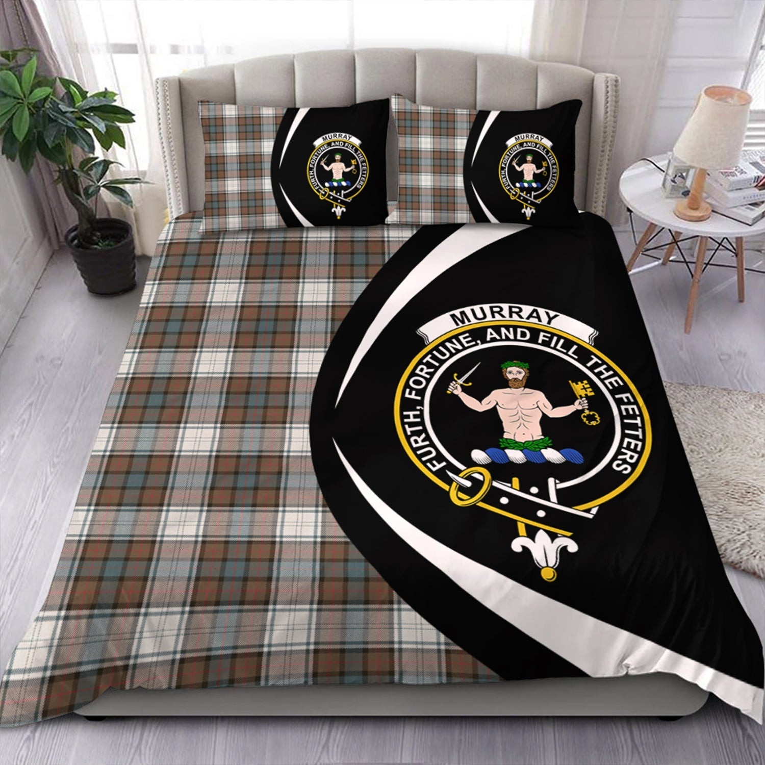 ScotsTee Shop Scottish Murray of Atholl Dress (Murray Dress) Weathered Clan Badge Tartan Bedding Set Circle Style