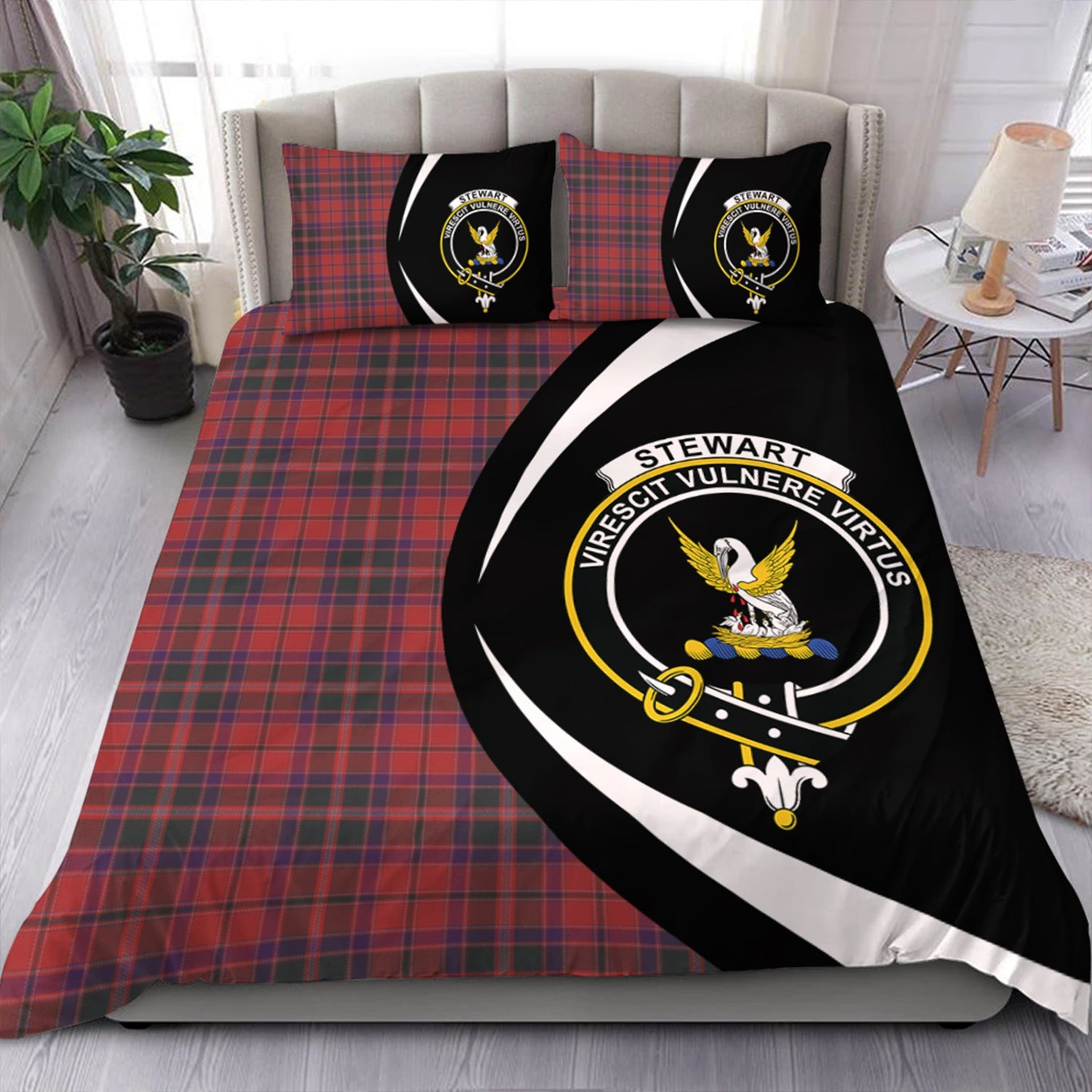 ScotsTee Shop Scottish Stewart of Ardshiel Weathered Clan Badge Tartan Bedding Set Circle Style