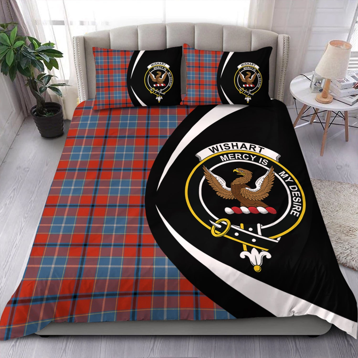 ScotsTee Shop Scottish Wishart Dress Ancient Clan Badge Tartan Bedding Set Circle Style