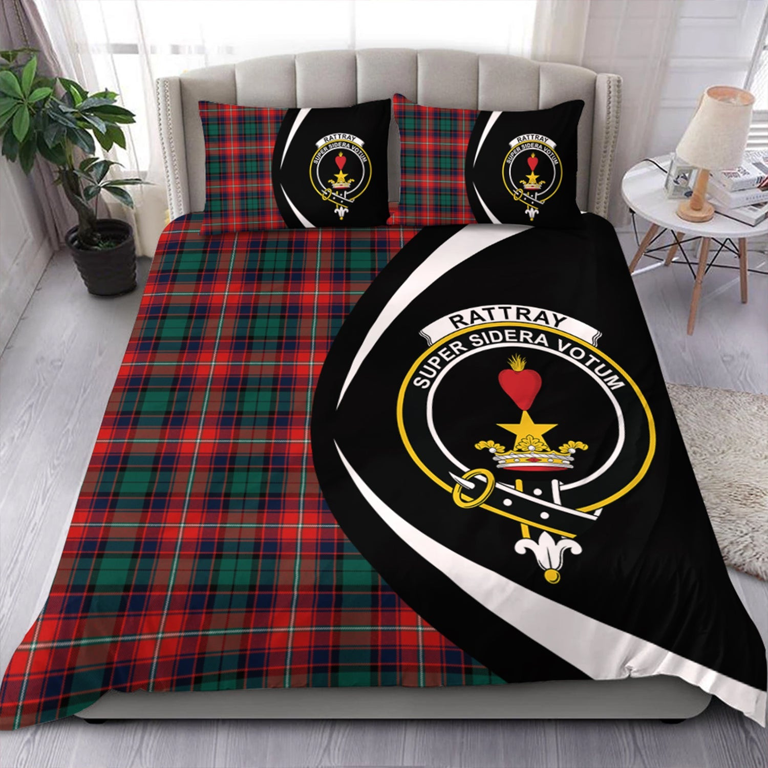 ScotsTee Shop Scottish Rattray of Lude Modern Clan Badge Tartan Bedding Set Circle Style