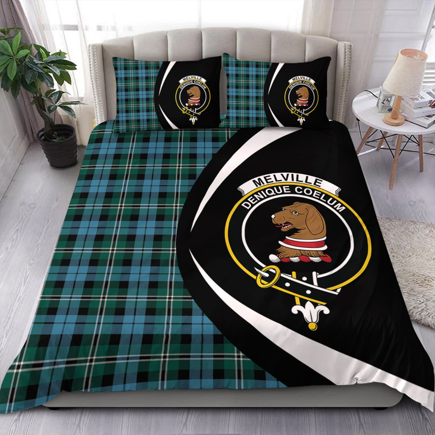 ScotsTee Shop Scottish Melville Modern Clan Badge Tartan Bedding Set Circle Style
