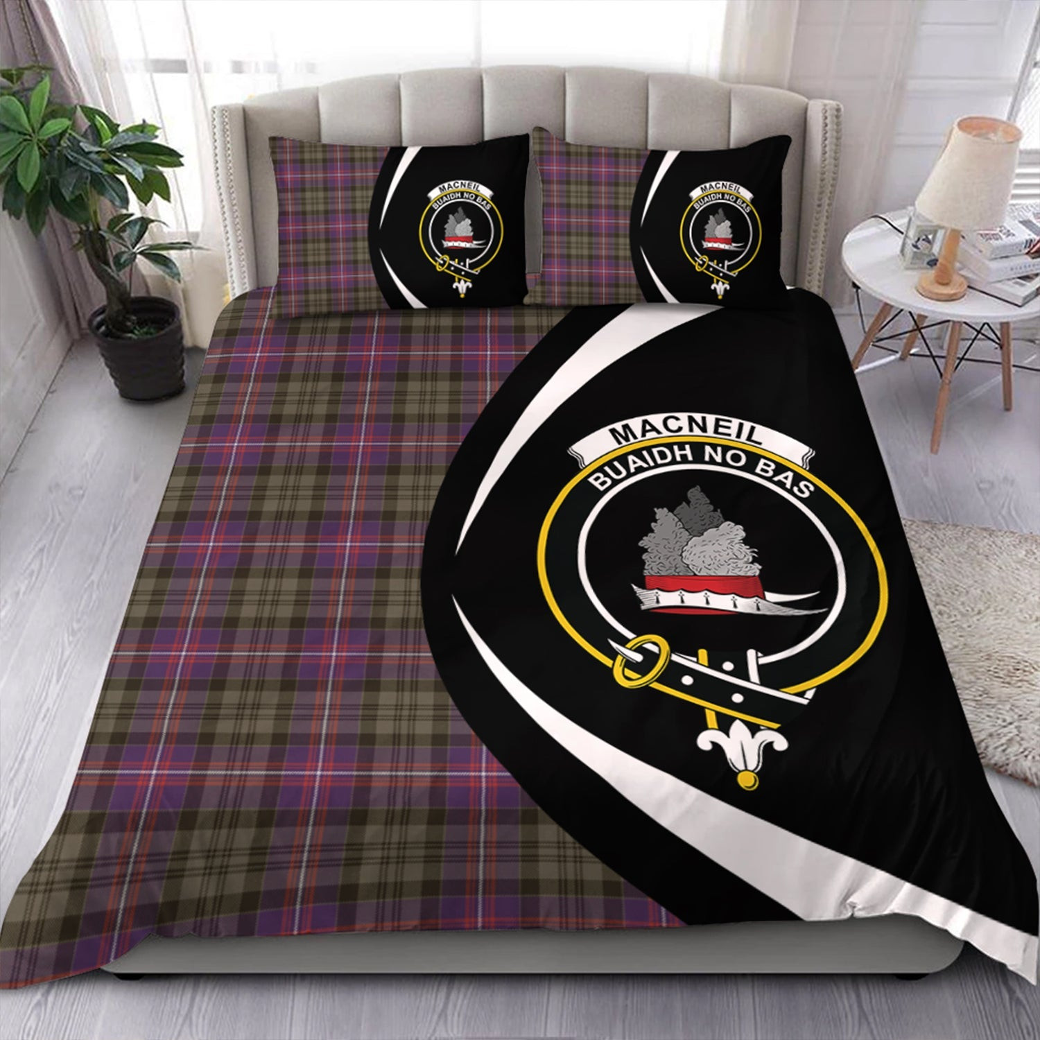 ScotsTee Shop Scottish MacNeil of Colonsay (MacNeil of Barra of Colonsay) (Highland Society of London) Weathered Clan Badge Tartan Bedding Set Circle Style